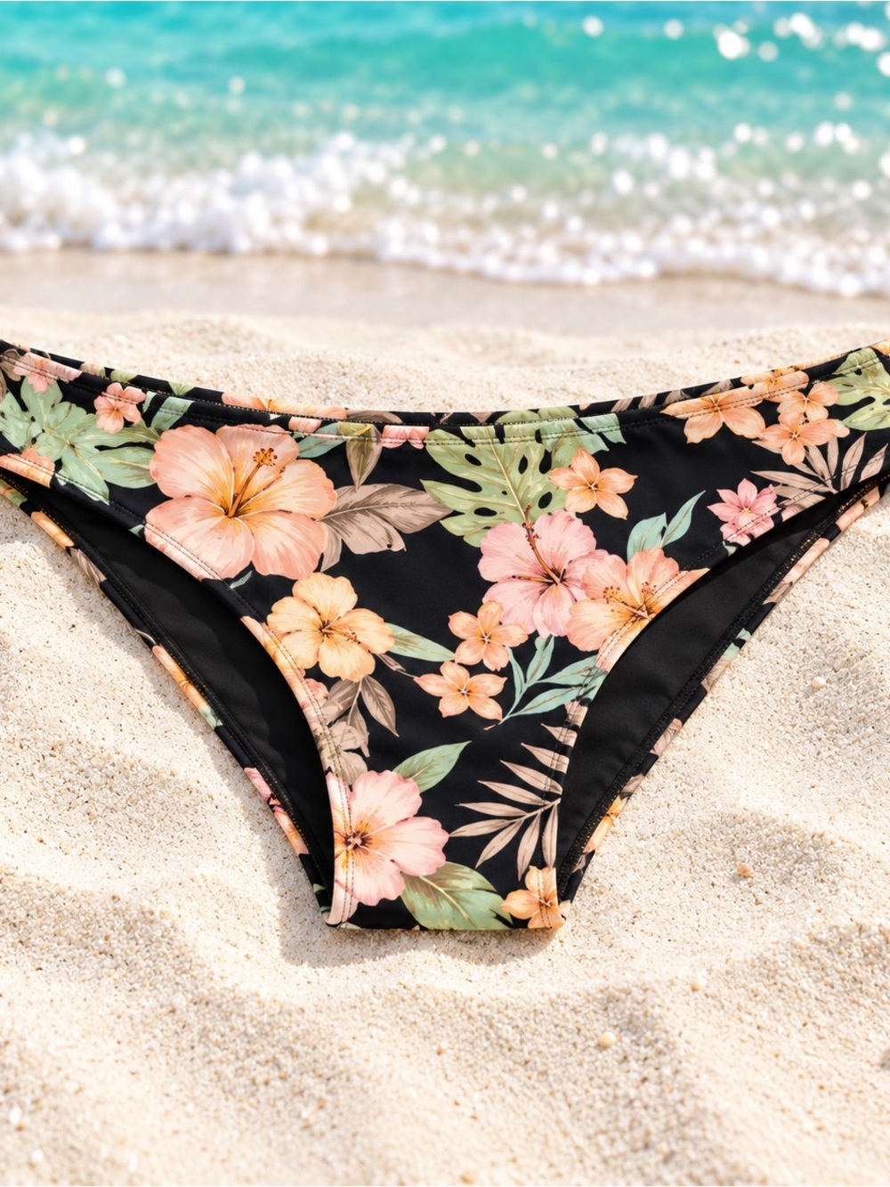Women’s Body Glove Black Floral Bikini Bottom, size medium, nwt